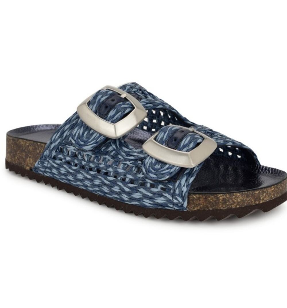 Nine West Women's Tenli Round Toe Casual Flat Sandals Blue Size 6.5